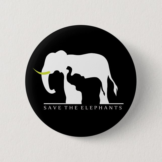 Save the Elephants (black) 2 Inch Round Button (Front)