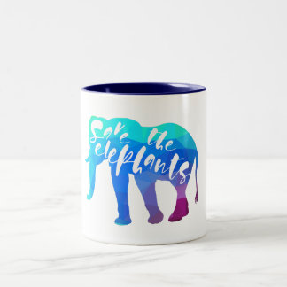 Save the Elephants. Calligraphy, Graphical Art Two-Tone Coffee Mug