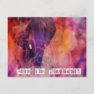 Save the Elephants Colourful Grunge Digital Art Postcard