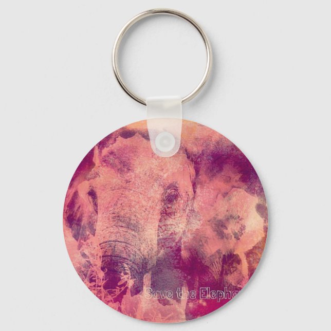 Save the Elephants Digital Art Grunge Keychain (Front)