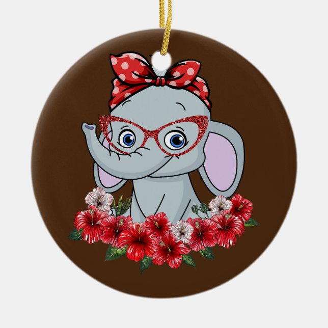 Save The Elephants Elephant Mom Red Bow Woman  Ceramic Ornament (Front)