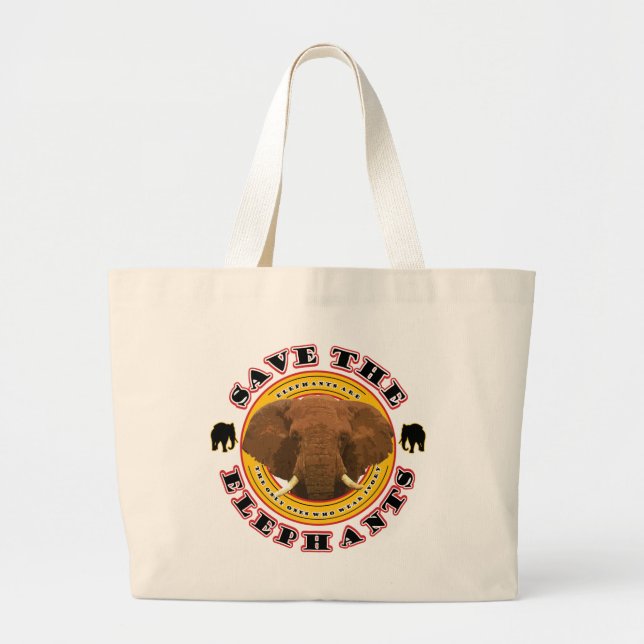 Save The Elephants Large Tote Bag (Front)