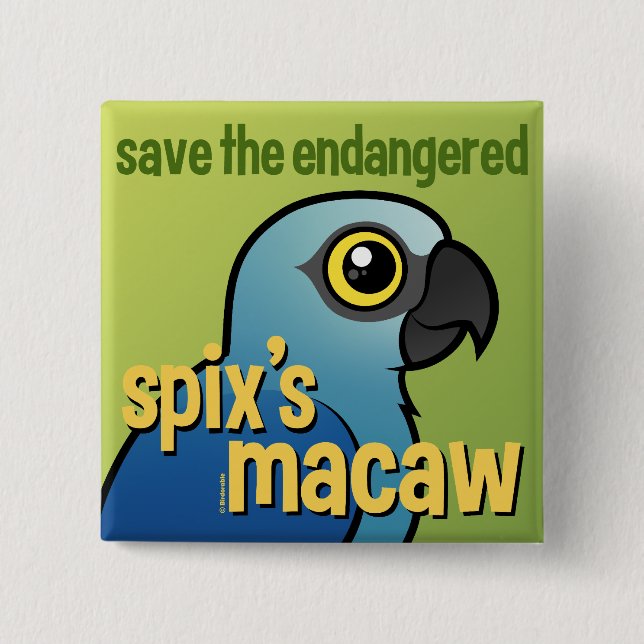 Save the Endangered Spix's Macaw 2 Inch Square Button (Front)