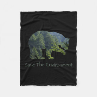 Save The Environment Bear Silhouette Environmental Fleece Blanket