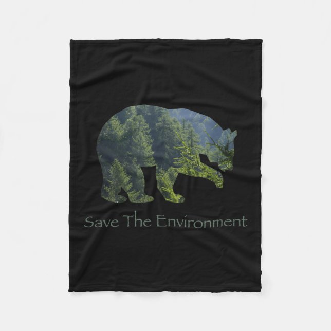 Save The Environment Bear Silhouette Environmental Fleece Blanket (Front)