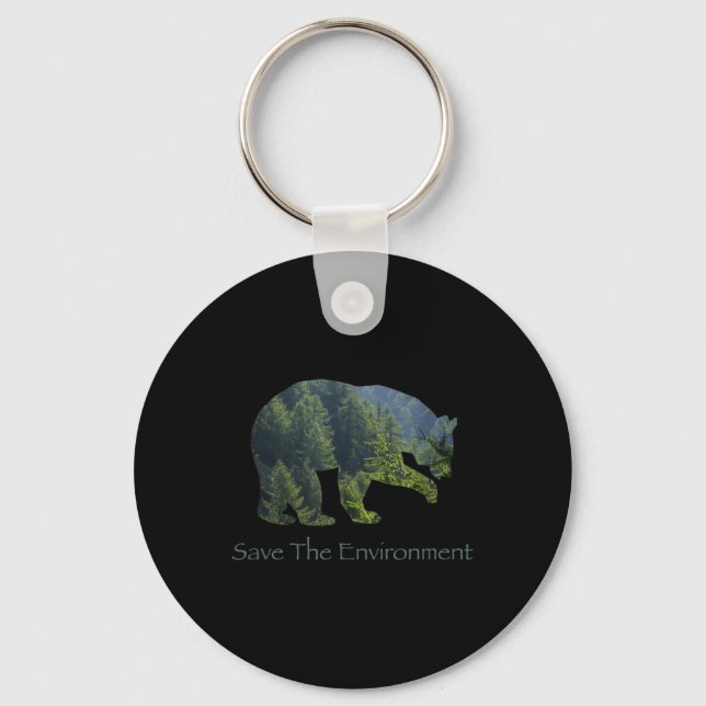 Save The Environment Bear Silhouette Environmental Keychain (Front)