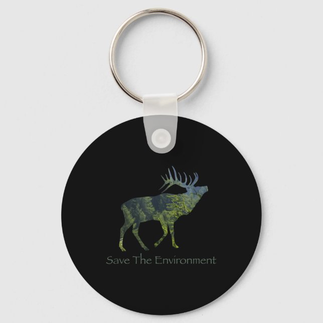 Save The Environment Deer Silhouette Environmental Keychain (Front)