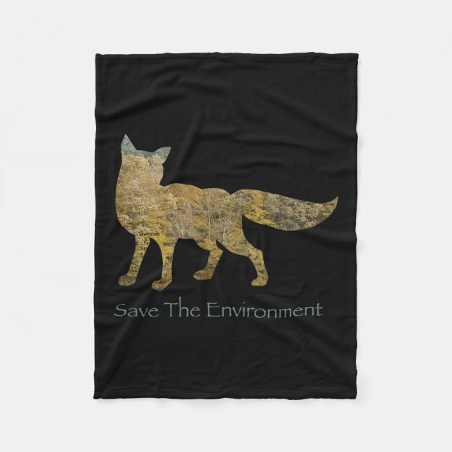 Save The Environment Fox Silhouette Environmental  Fleece Blanket (Front)