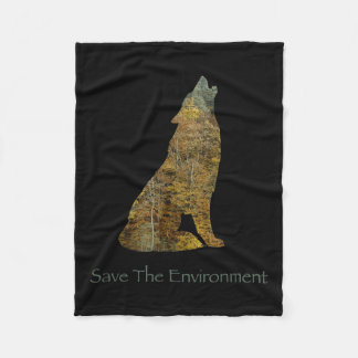 Save The Environment Wolf Silhouette Environmental Fleece Blanket