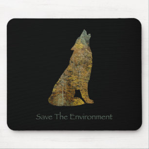 Save The Environment Wolf Silhouette Environmental Mouse Pad