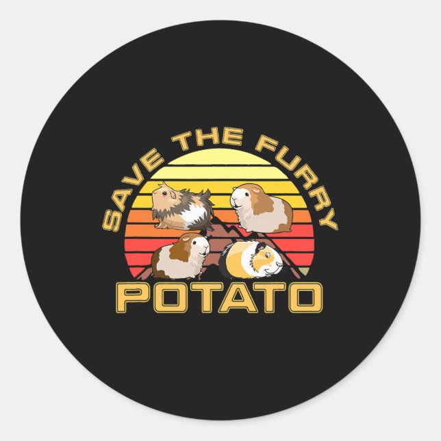 Save The Furry Potato Cute Guinea Pig Lover Funny  Classic Round Sticker (Front)