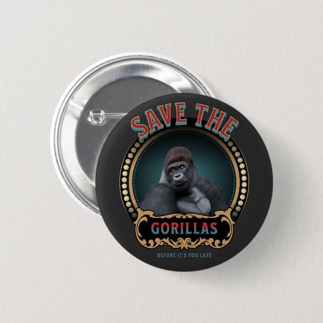 Save The Gorillas | Endangered Species 2 Inch Round Button (Front & Back)