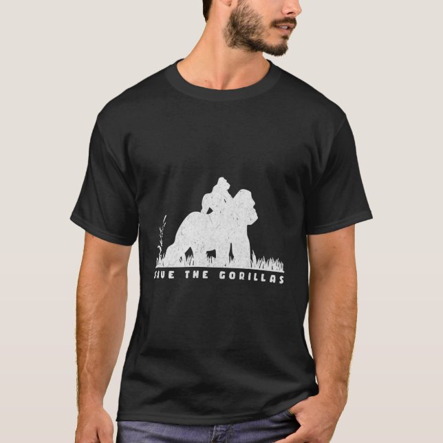Save The Gorillas Mama Baby Gorilla T-Shirt (Front)