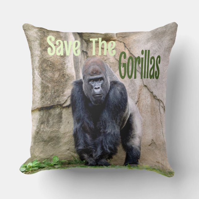 Save The Gorillas Throw Pillow (Front)