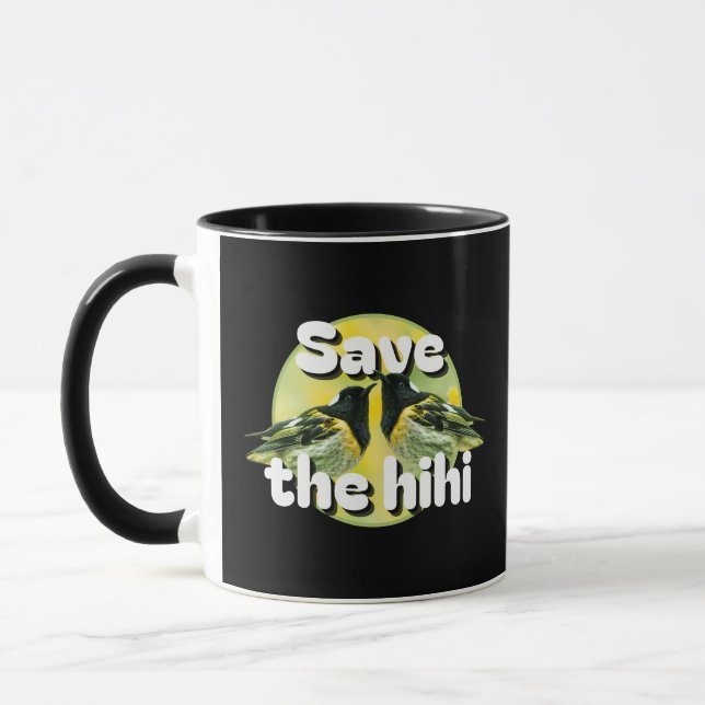 Save the hihi - nz endangered hihi stitchbird mug (Left)