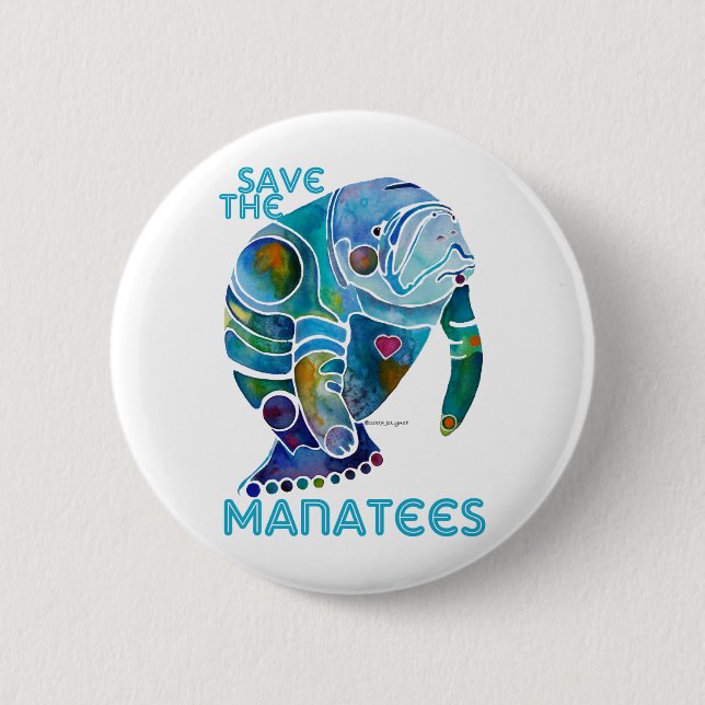 Save The Manatee 2 Inch Round Button (Front)