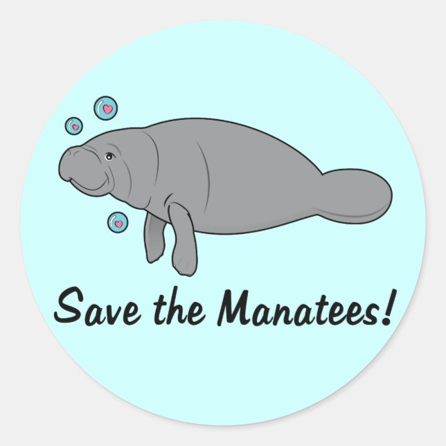 Save the Manatees Classic Round Sticker (Front)