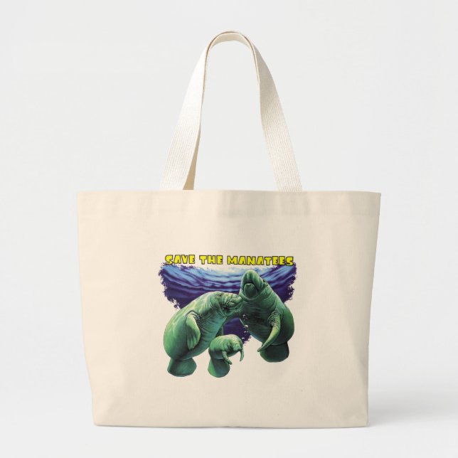Save the Manatees Large Tote Bag (Front)