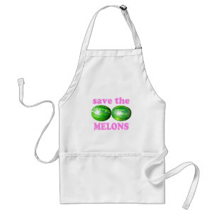 save the melons on white with pink standard apron