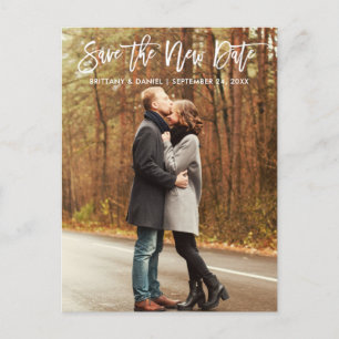 Save The New Date Modern Brush Script Postcard