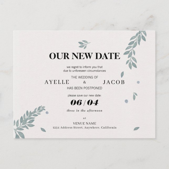 Save The New Date Rescheduled Postponed Wedding Postcard (Front)