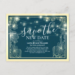 Save the New Date Wedding Postponement Gold Flower Announcement Postcard