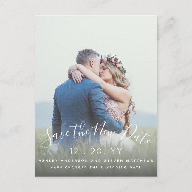 Save the New Date Wedding Script Photo Postponed Postcard (Front)