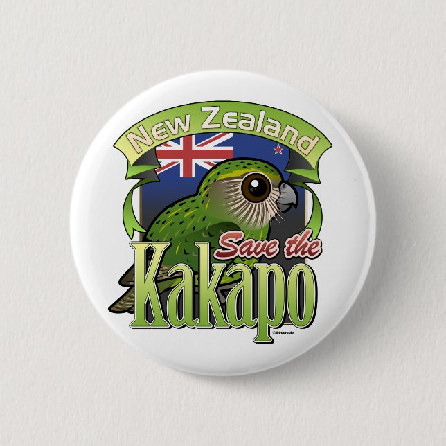 Save the New Zealand Kakapo 2 Inch Round Button (Front)