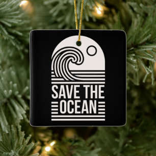Save the ocean protection conservation black ceramic ornament