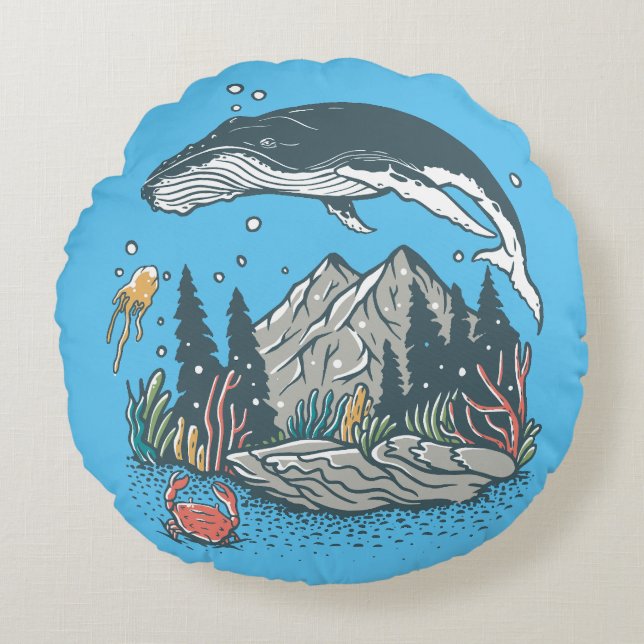 Save the Ocean Round Pillow (Front)