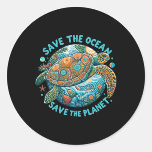 Save The Ocean Save The Planet Cute Sea Turtle  Classic Round Sticker