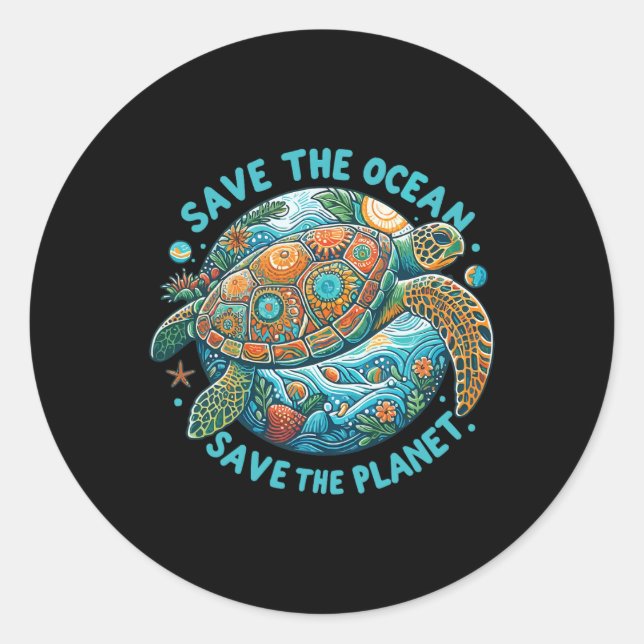 Save The Ocean Save The Planet Cute Sea Turtle  Classic Round Sticker (Front)