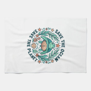 Save the Ocean Sea Turtle Vintage Engraving Shirt_ Kitchen Towel