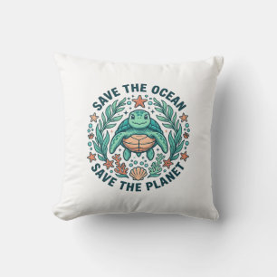 Save the Ocean Sea Turtle Vintage Engraving Shirt_ Throw Pillow