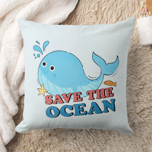 Save the Ocean Throw Pillow (Blanket)