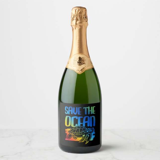 save the ocean turtle      sparkling wine label (Front)
