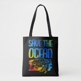 save the ocean turtle tote bag