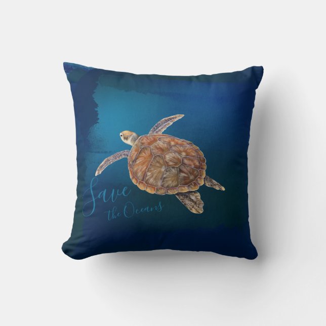 Save the Oceans Seaturtle Tropical fish custom  Throw Pillow (Front)