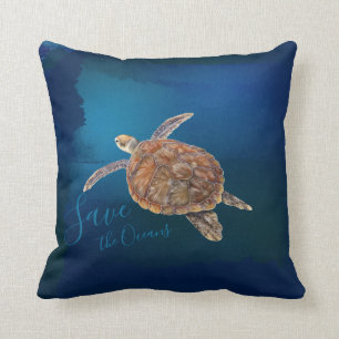 Save the Oceans Seaturtle Tropical fish custom  Throw Pillow