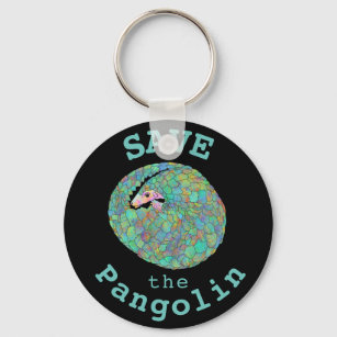 Save the Pangolin Colorful Curled Up Animal Art Keychain