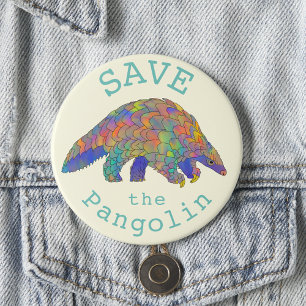 Save the Pangolin Colourful Animal Art Slogan 3 Inch Round Button