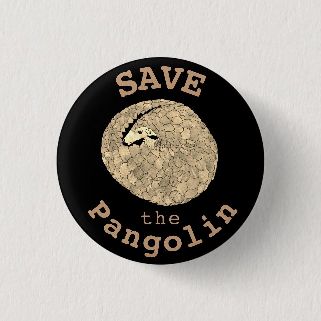 Save the Pangolin Curled Up Endangered Animal Art 1 Inch Round Button (Front)