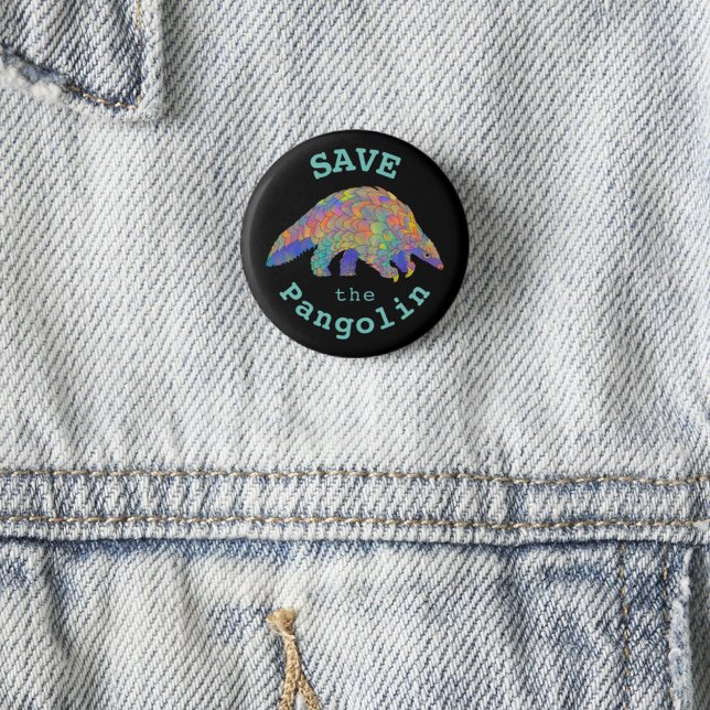 Save the Pangolin Cute Endangered Animal Activist 1 Inch Round Button (Save the pangolin slogan colorful animal art button endangered species wildlife animal rights )