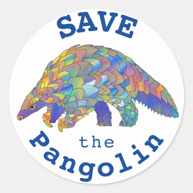 Save the Pangolin Cute Endangered Animal Activist Classic Round Sticker (Front)
