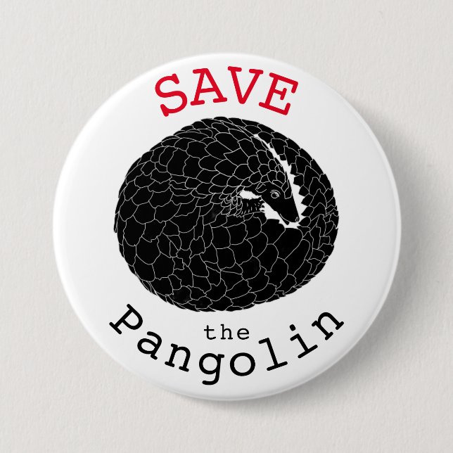 Save the Pangolin Endangered Animal Monochrome Art 3 Inch Round Button (Front)