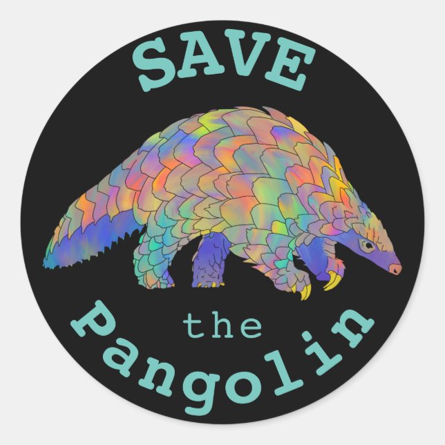Save the Pangolin Endangered Species Animal Art Classic Round Sticker (Front)