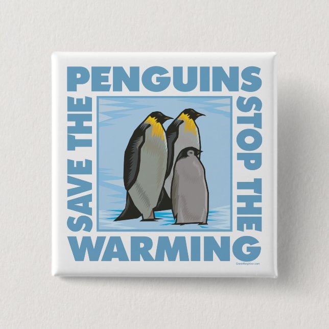 Save the Penguins 2 Inch Square Button (Front)