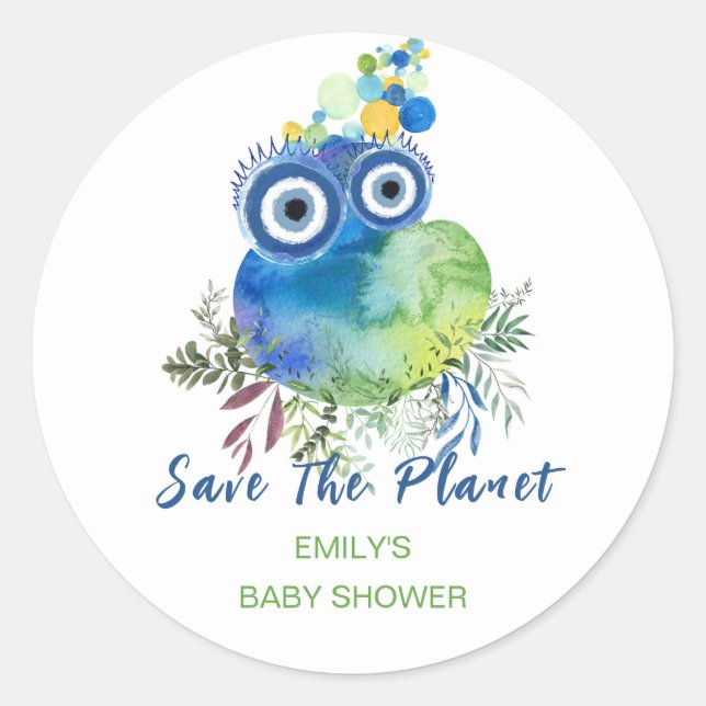 Save the Planet Baby Shower Classic Round Sticker (Front)