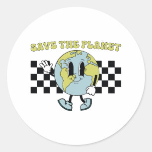 Save The Planet Earth Day Environment Retro Groovy Classic Round Sticker