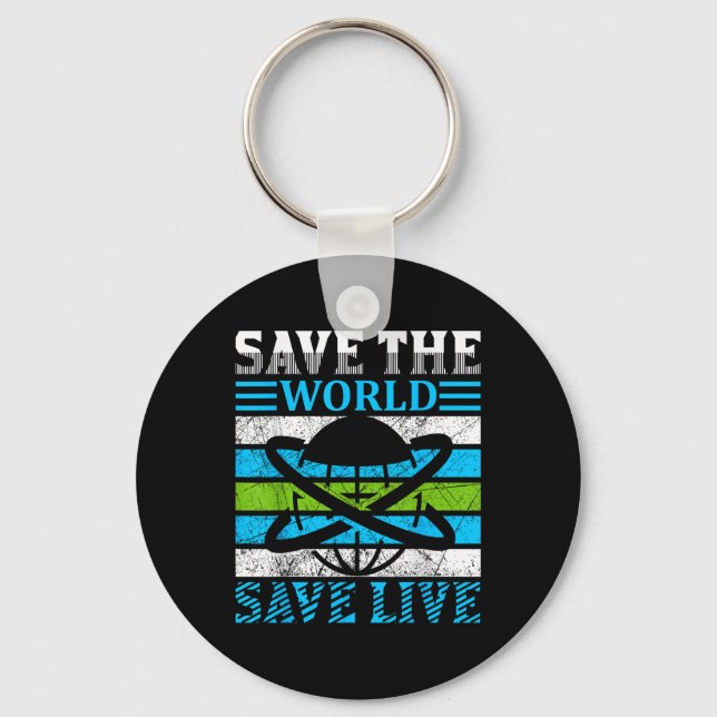 Save The Planet Earth Globe Environmental Protecti Keychain (Front)